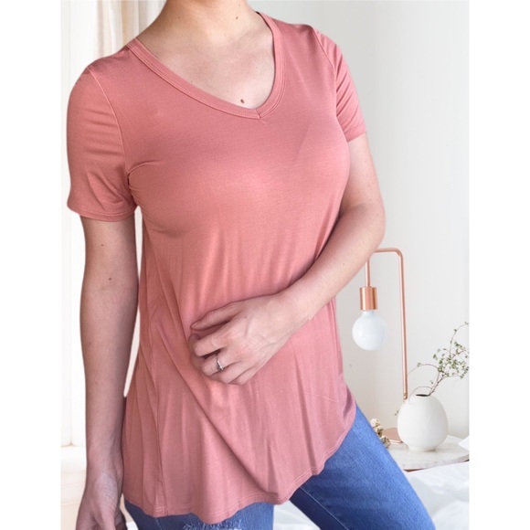 Modal V Neck Basic Tee Apricot - Picture 6 of 11